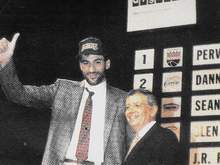 Vlade Divac and commissioner David Stern on the 1989 NBA draft